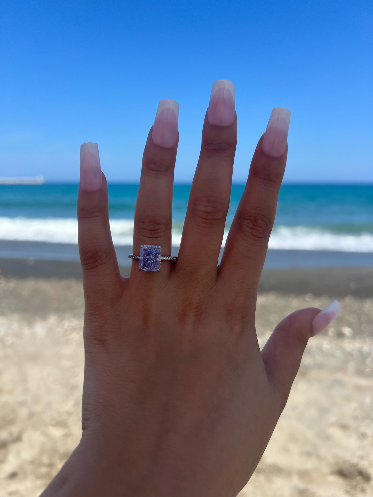 Cecilia Radiant Cut Sterling Silver Ring- Lavender