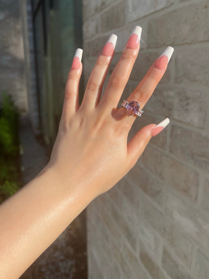 Pear Cut Cubic Zirconia Baguette Ring- Pink