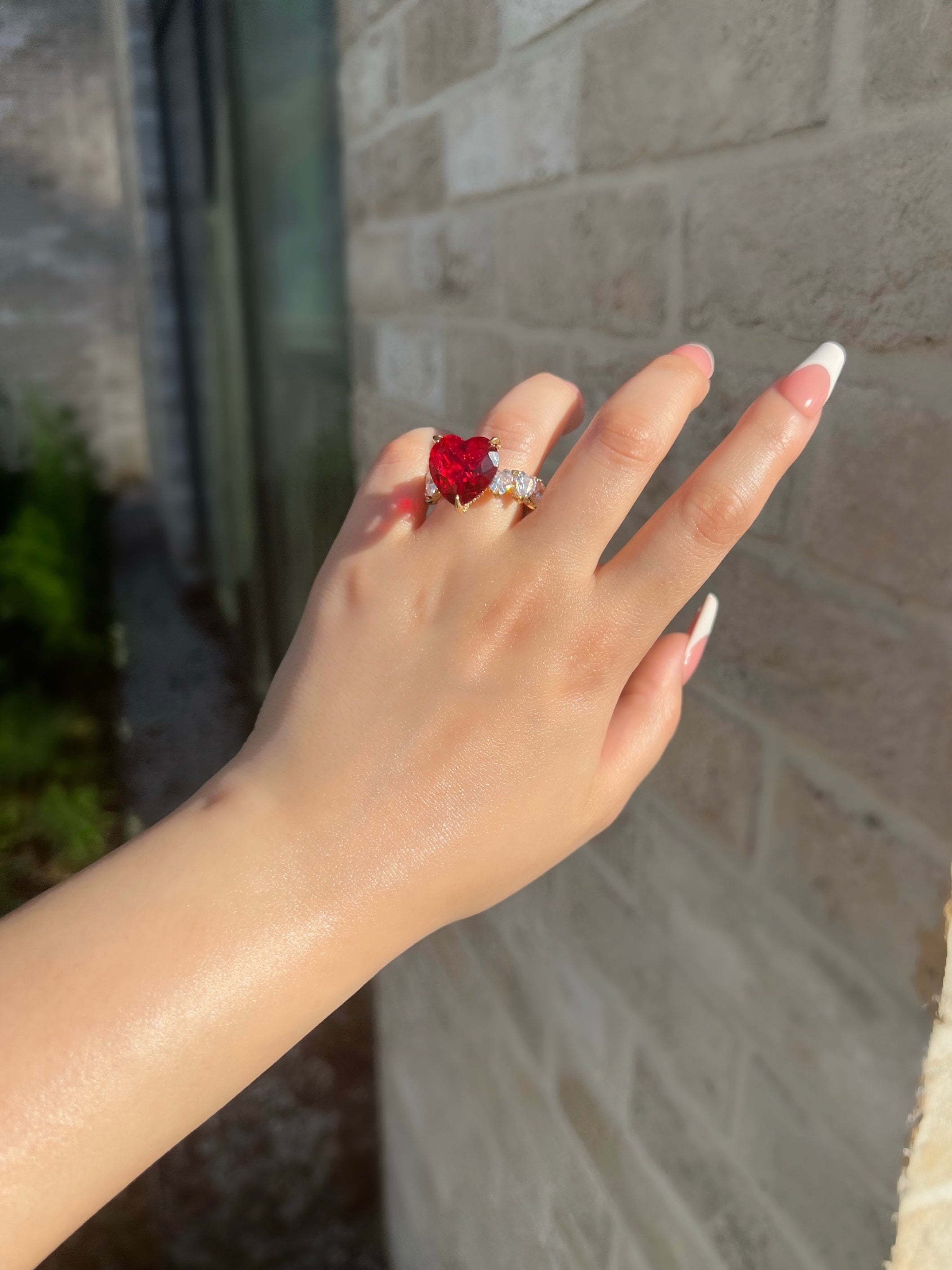 Red cubic online zirconia ring