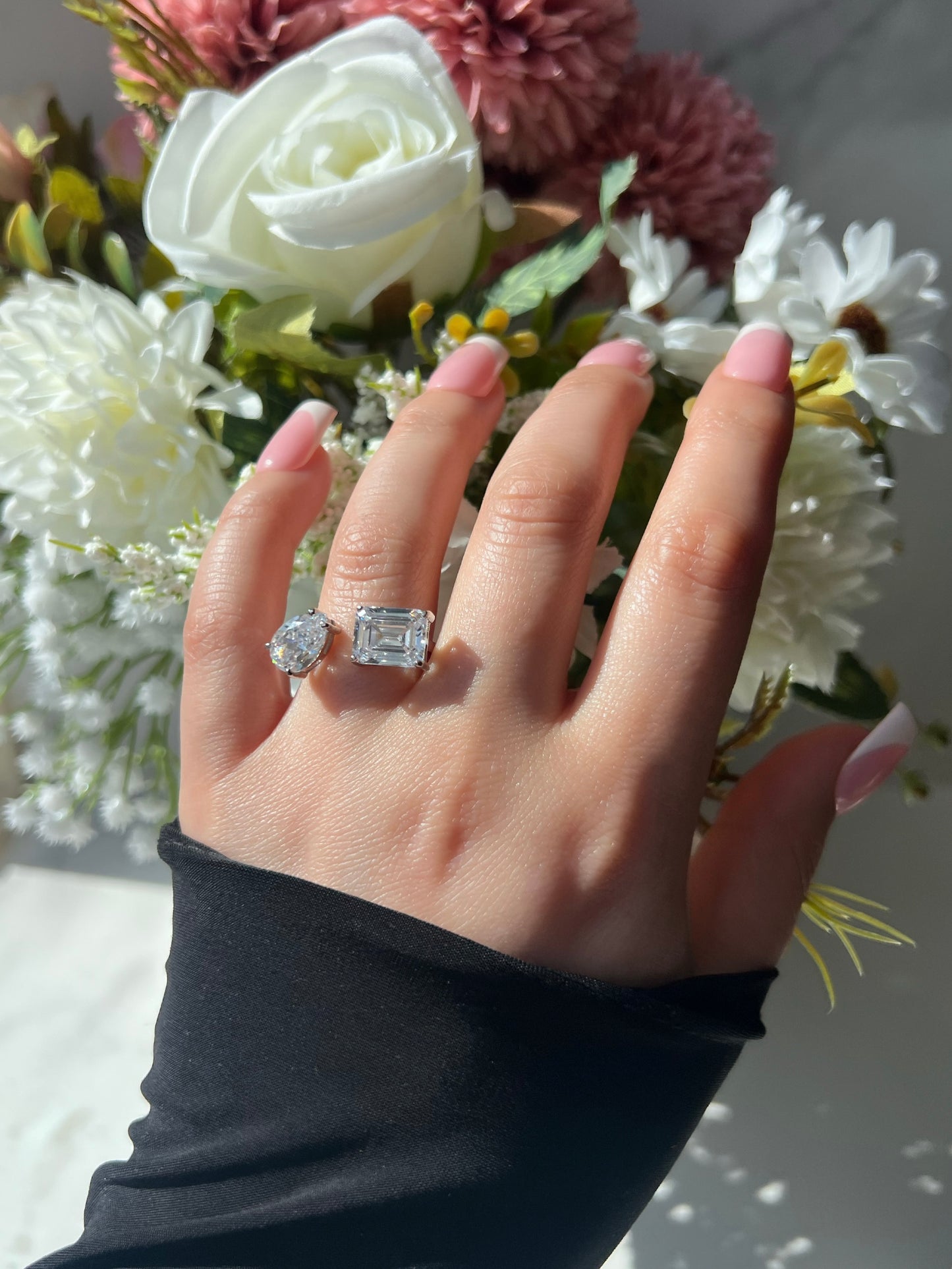 Kylie Resizable Two Stone Diamond Sterling Silver Ring