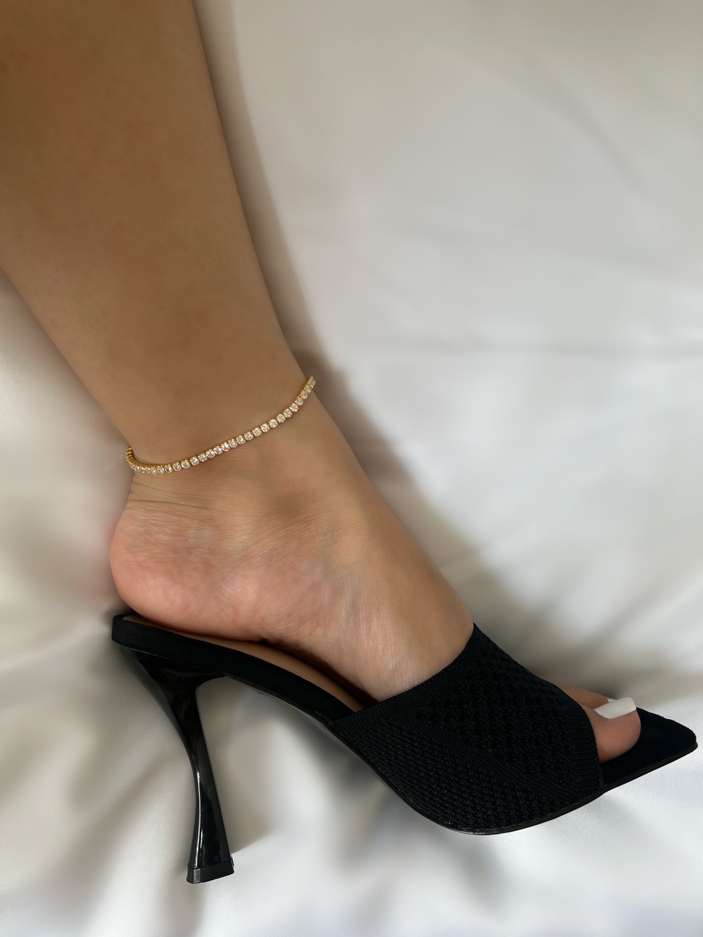 Yara Sterling Silver Icy Tennis Anklet- Gold