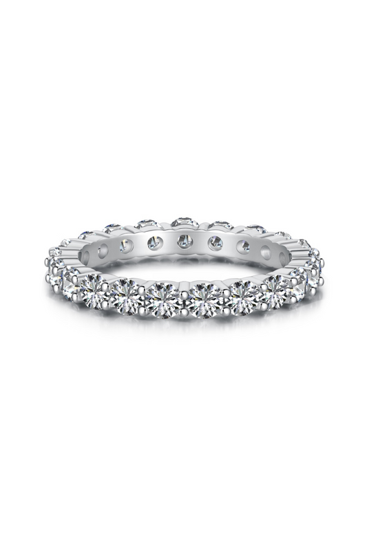 Eva Round Cut Eternity Band Sterling Silver Ring- Silver