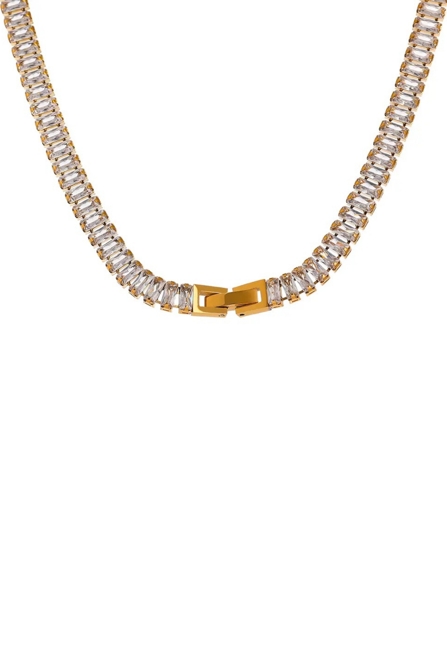 Cubic Zirconia Baguette Tennis Necklace