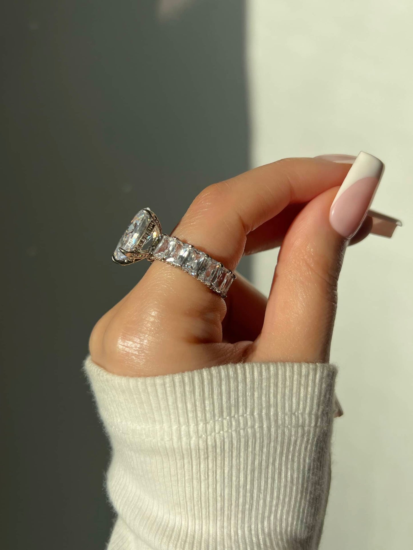 Pear Cut Baguette Ring- Silver