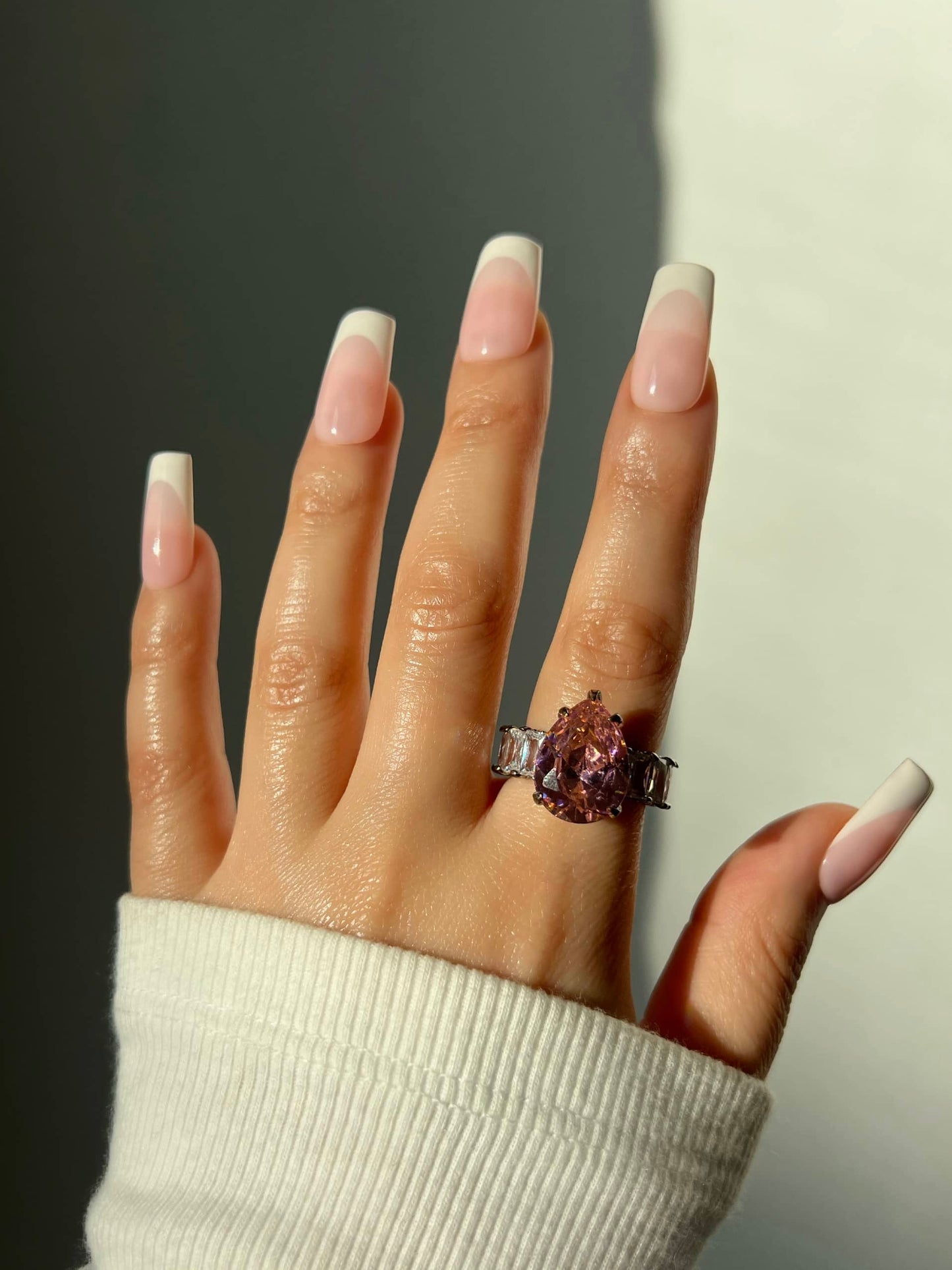 Pear Cut Baguette Ring- Pink