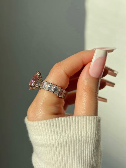 Pear Cut Baguette Ring- Pink