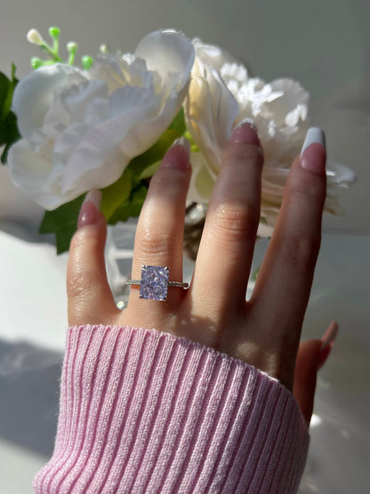 Cecilia Radiant Cut Sterling Silver Ring- Lavender