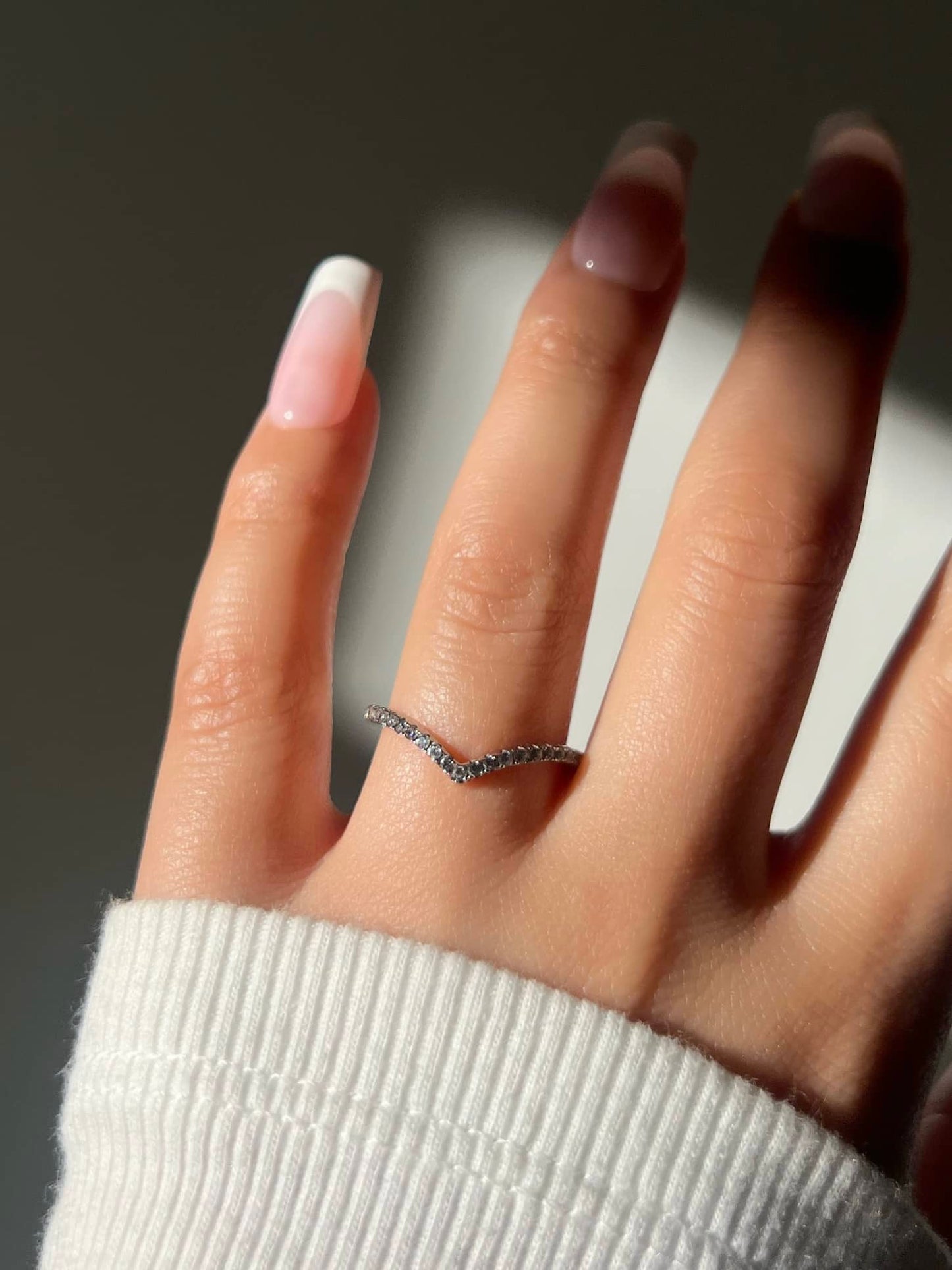 Elle Pave Silver Wishbone V Band Sterling Silver Ring