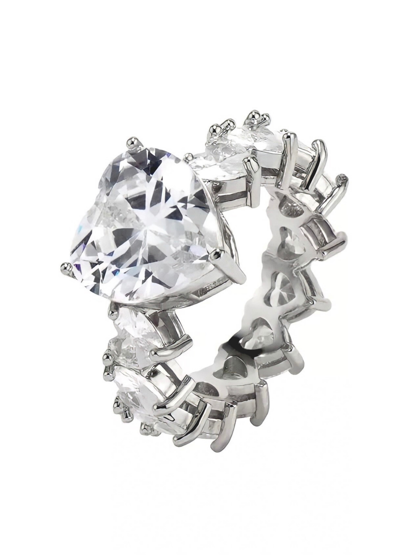 Princess Heart Cubic Zirconia Ring- Silver