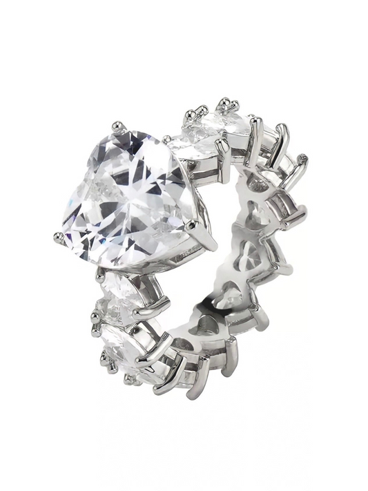 Princess Heart Cubic Zirconia Ring- Silver
