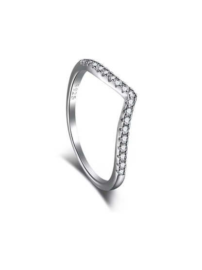 Elle Pave Silver Wishbone V Band Sterling Silver Ring