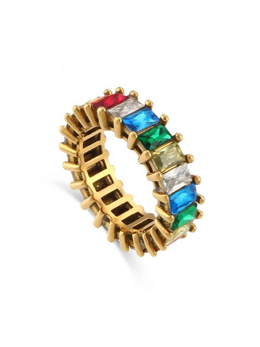 Gold Rainbow Cubic Zirconia Eternity Band Ring