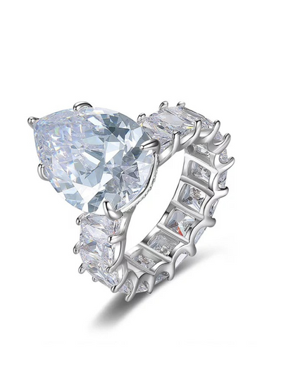 Pear Cut Cubic Zirconia Baguette Ring- Silver