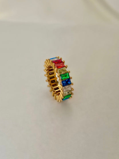 Gold Rainbow Cubic Zirconia Eternity Band Ring