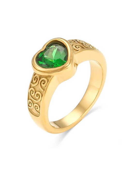 Emerald Green Heart Cubic Zirconia Ring