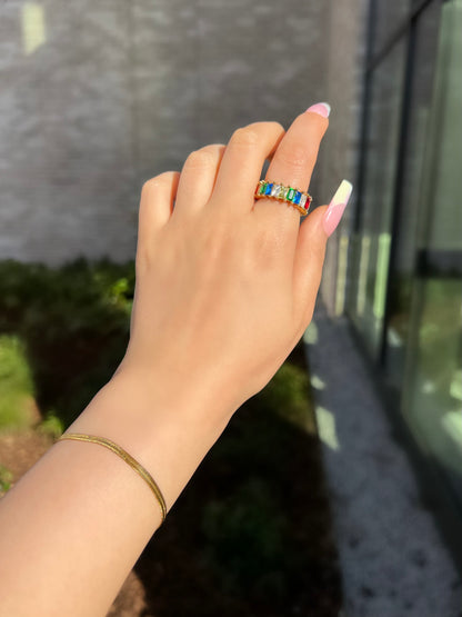 Gold Rainbow Cubic Zirconia Eternity Band Ring