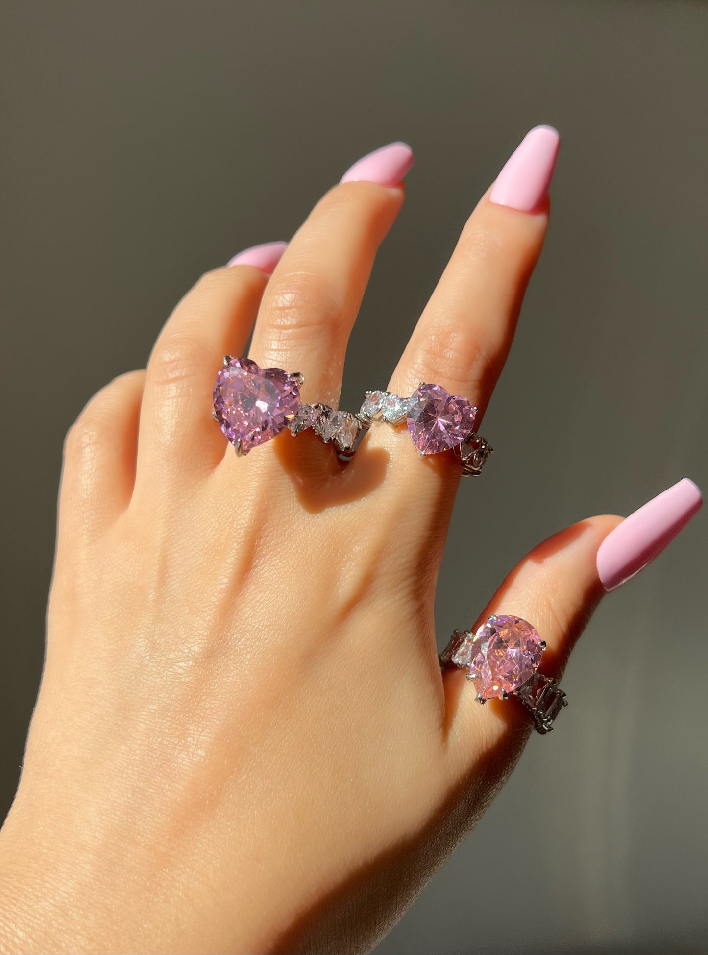 Pear Cut Cubic Zirconia Baguette Ring- Pink