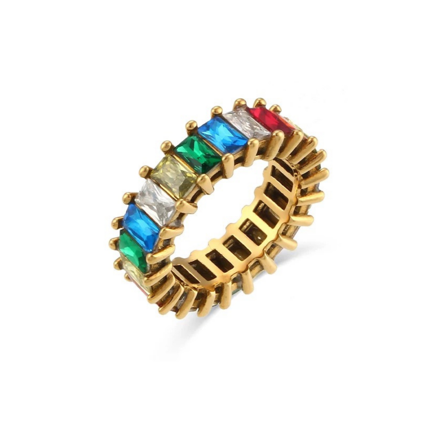 Gold Rainbow Cubic Zirconia Eternity Band Ring