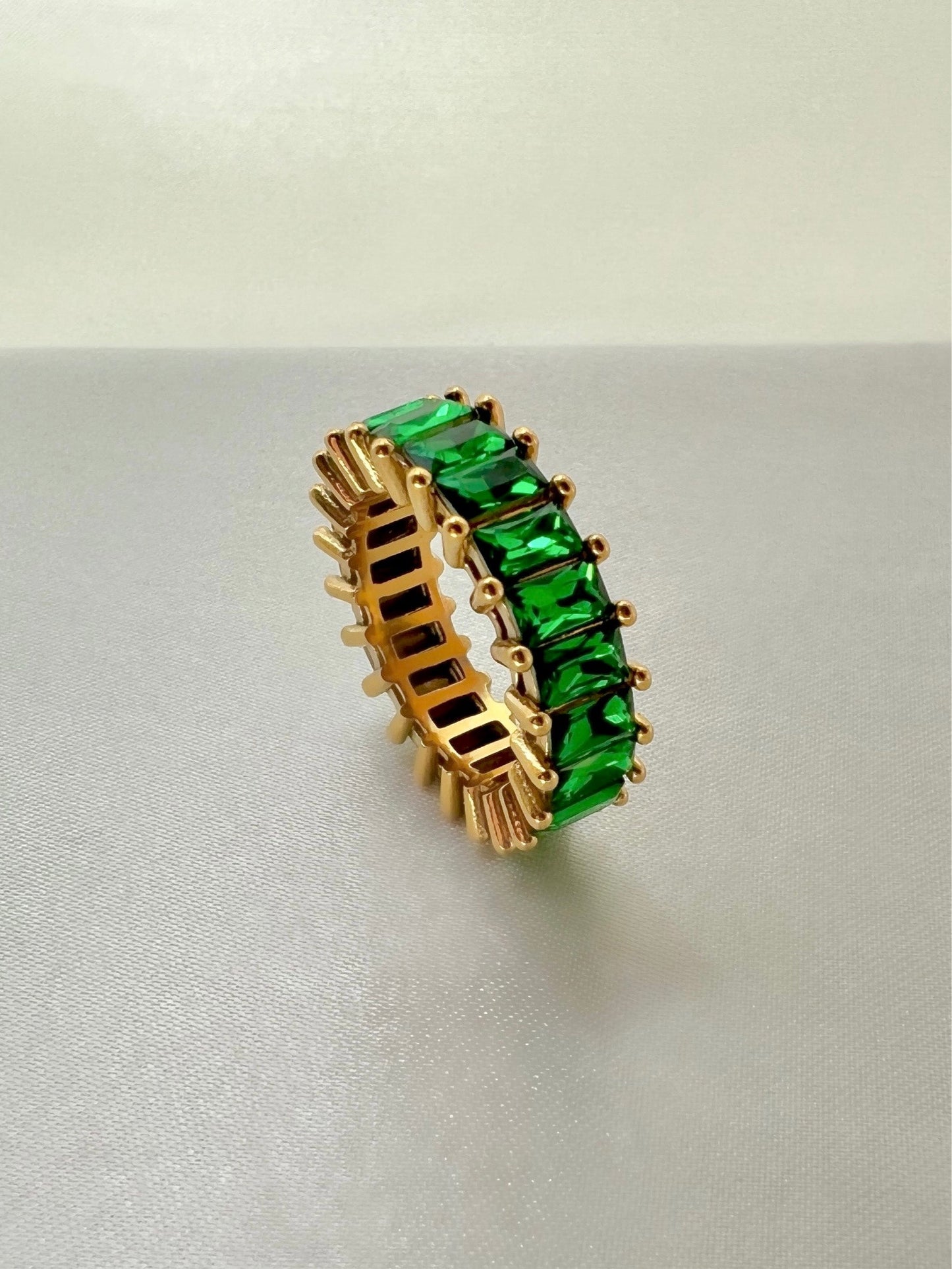 Emerald Green Cubic Zirconia Eternity Band Ring