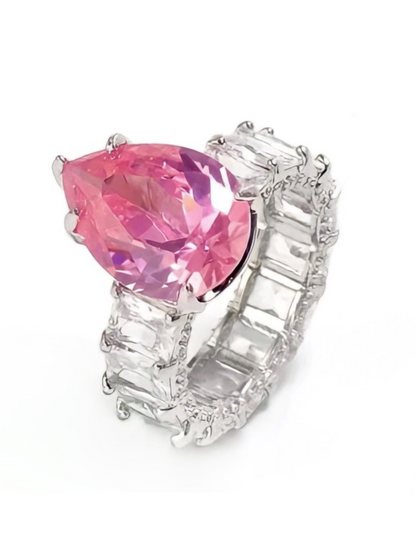 Pear Cut Cubic Zirconia Baguette Ring- Pink